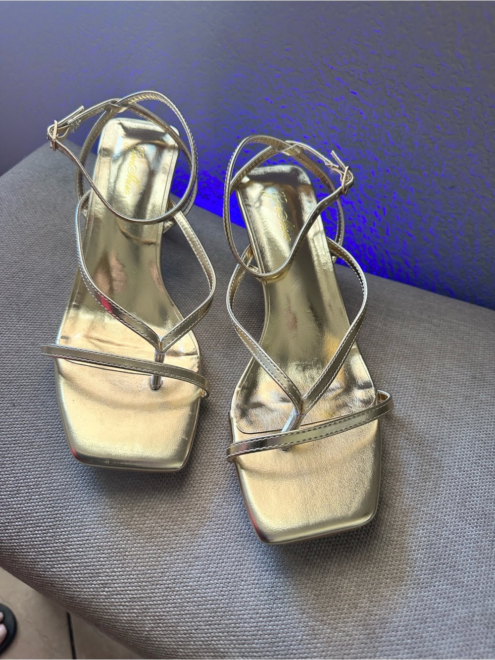 Women's Metallic Gold Strappy Sandals with Ankle Wrap